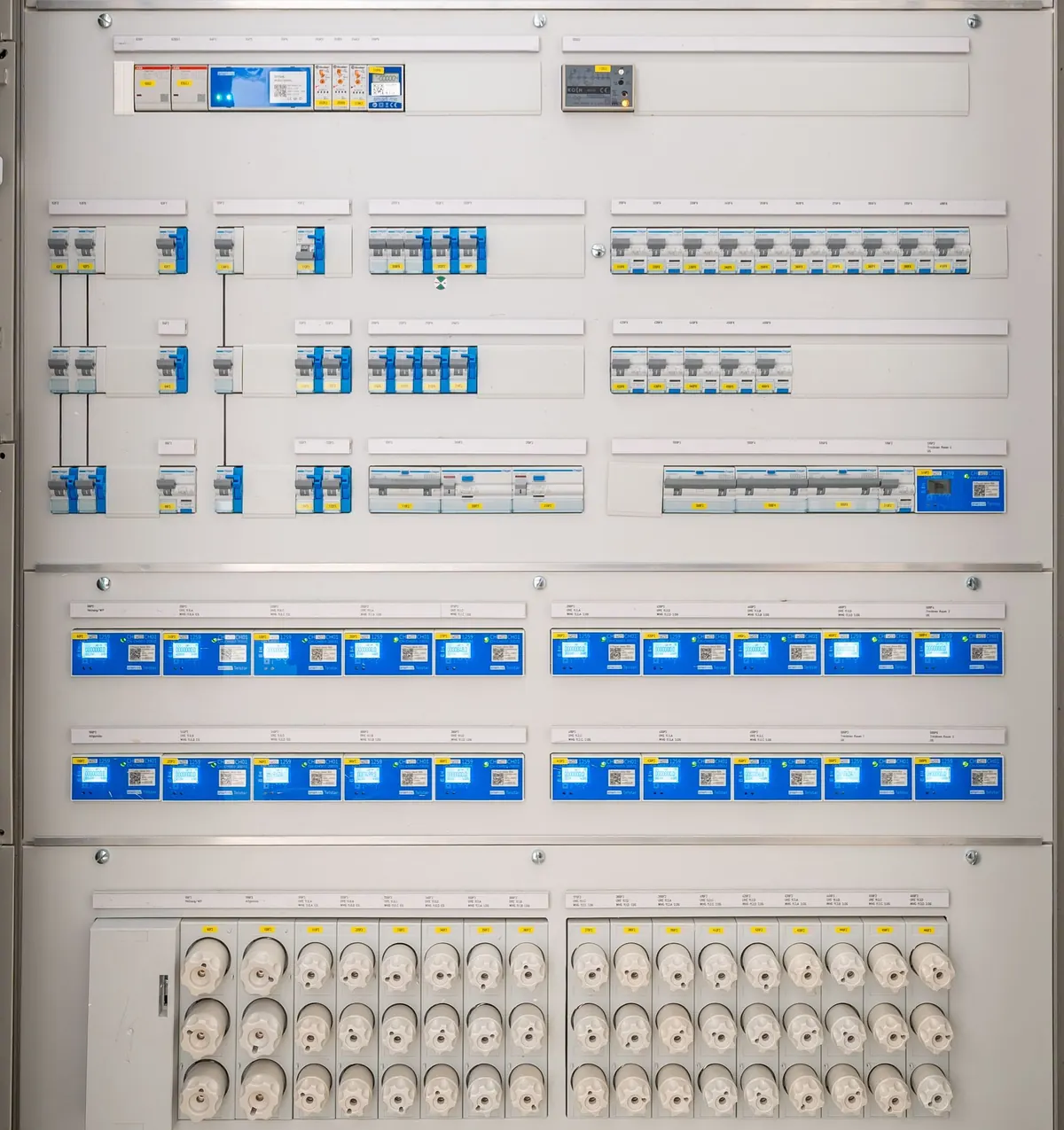 Modern electrical panel with circuit breakers